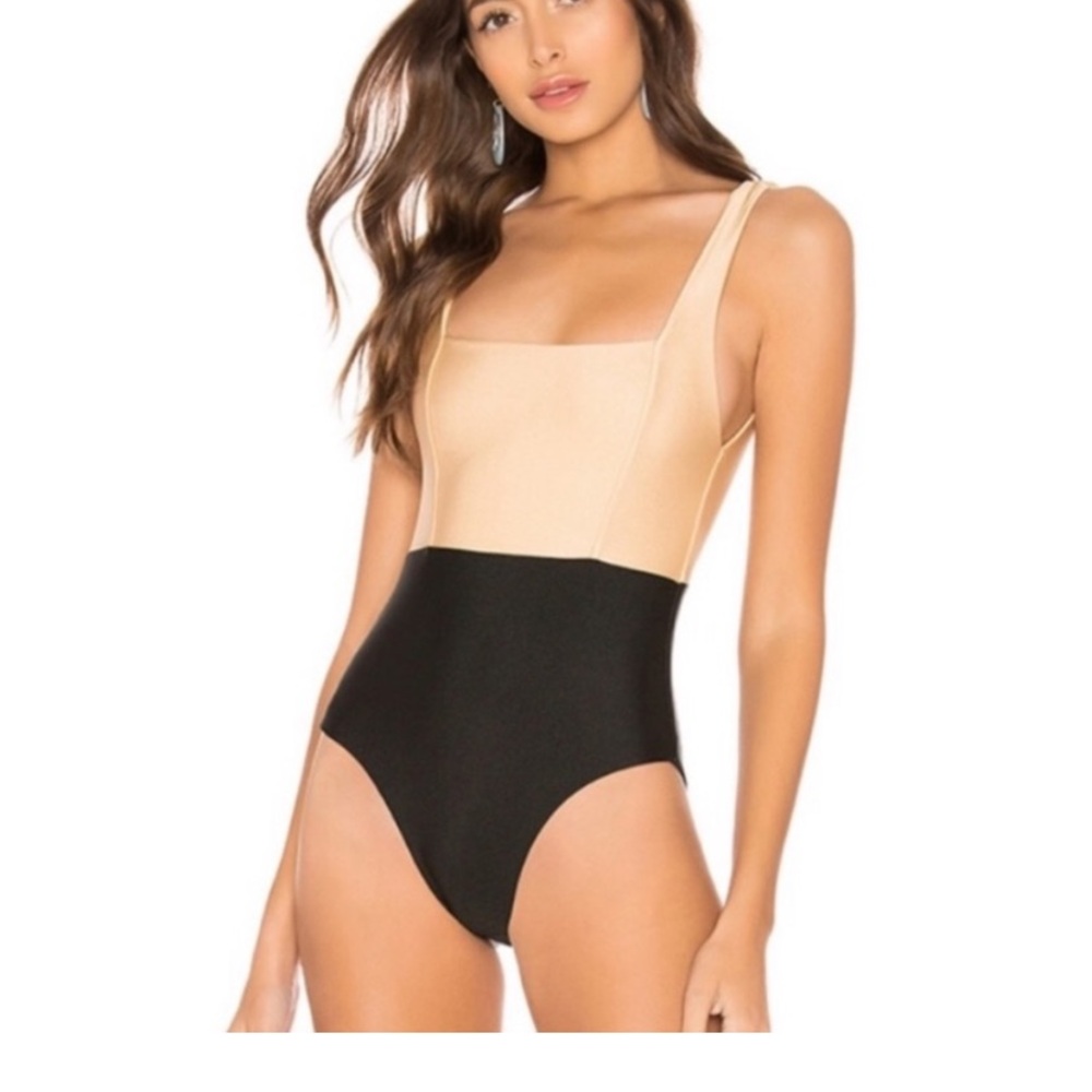 Tularosa Beige and Black One Piece Swimsuit